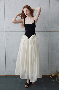 良宵引中式美学高级感立裁显瘦留白飘逸A字裙立裁拼接吊带连衣裙