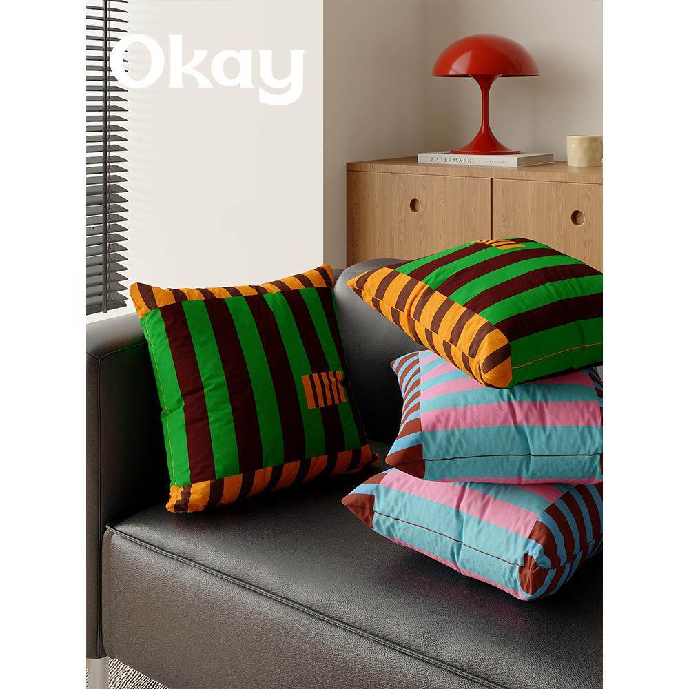 ok覆古条纹简单客厅枕套沙发枕套办公室腰枕套床边靠垫