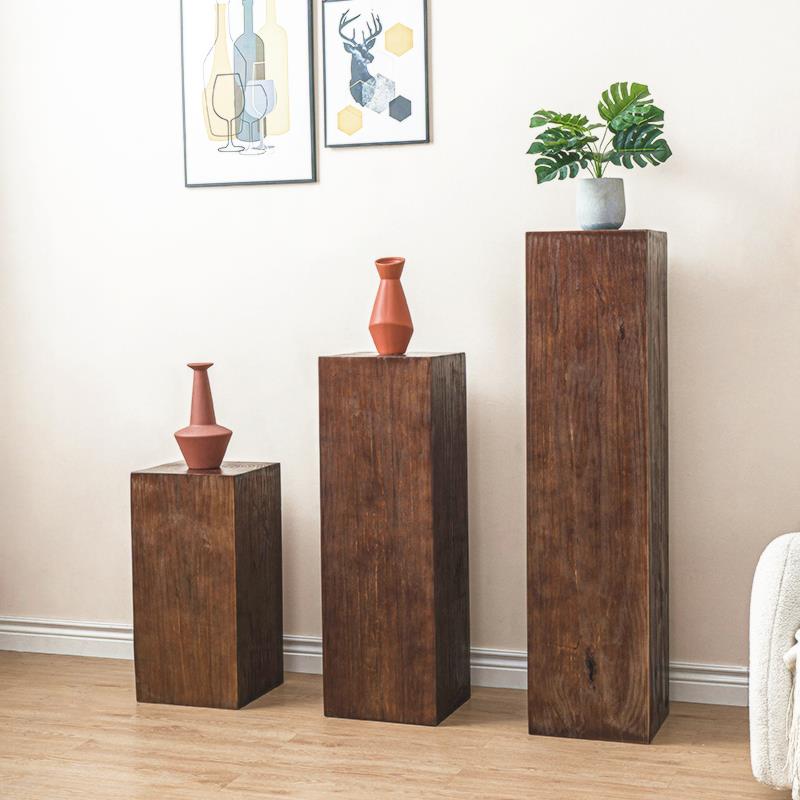 方形木墩矮凳原木摆件茶几实木墩子树桩底座木桩凳侘寂风盆景花架