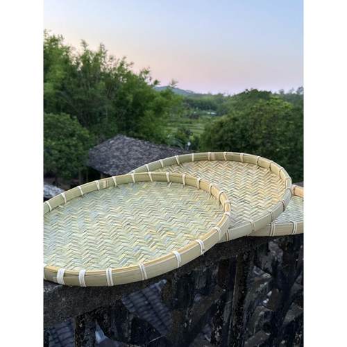 晾晒簸箕家用晾晒筛子手工编织藤锁边晾晒蒸煮托盘舞蹈竹编