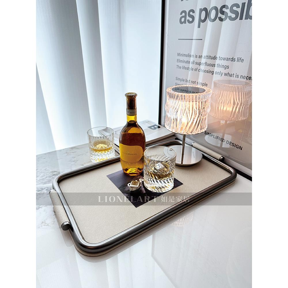如是收纳托盘高奢圆边不锈钢厚重极简客厅餐桌私宅会所酒店收纳