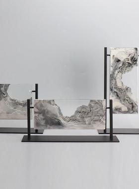 现代新中式创意假山雕塑工艺品摆饰样品屋展示中心电视柜样板房软