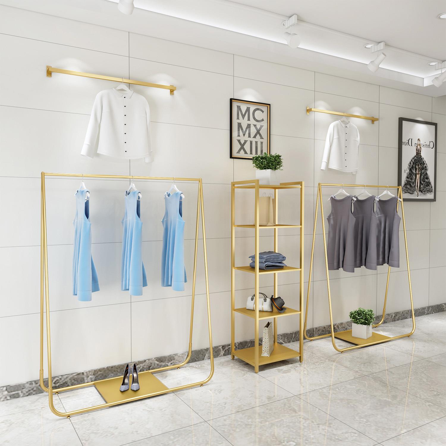 金色服装店展示架上墙落地式组合女装店货架挂衣服架子中岛陈列架
