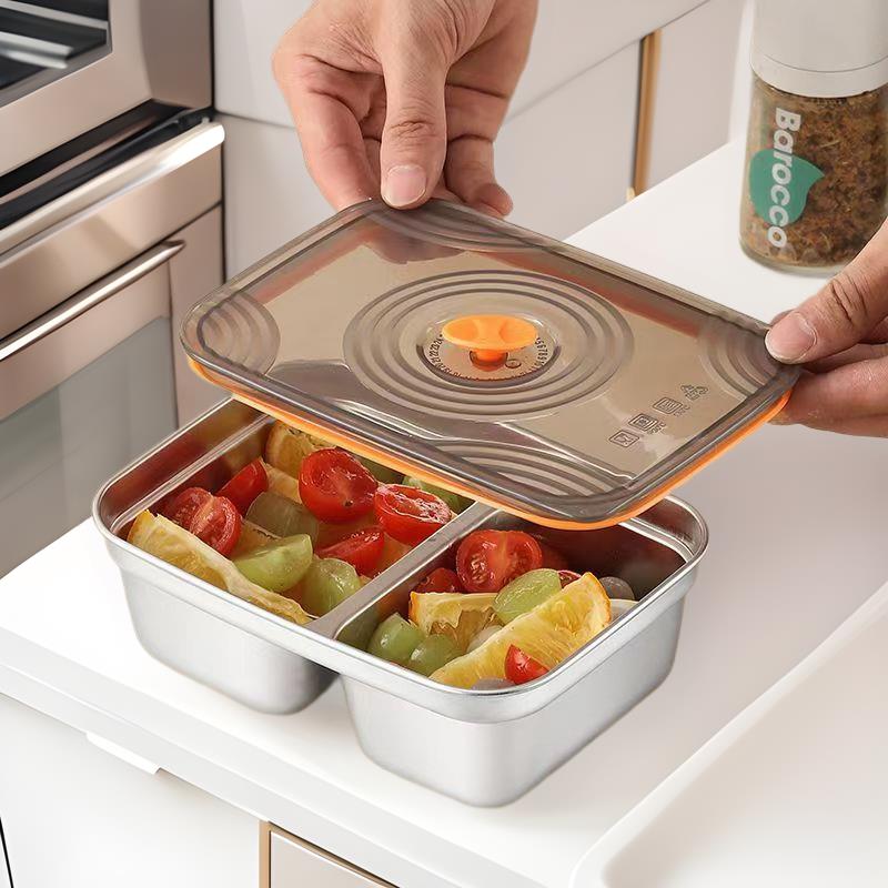 不锈钢分格保鲜盒防漏密封盒水果冰箱收纳盒可微波炉饭盒便携餐盒