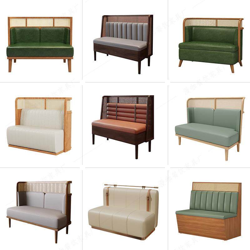 西餐厅卡座沙发半圆编藤茶楼连锁饭店商用日料东南亚餐饮实木桌椅