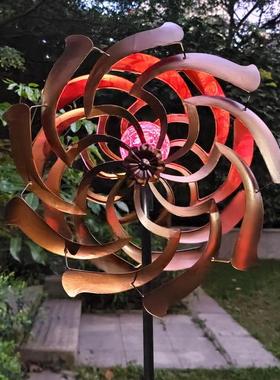 庭院景区热卖工艺品装饰摆拍道具六色变换彩色灯镖形铁艺金属风车