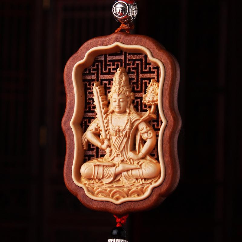 黄杨木十二生肖佛汽车挂件桃木工艺品后视镜汽车内饰车载饰品吊坠