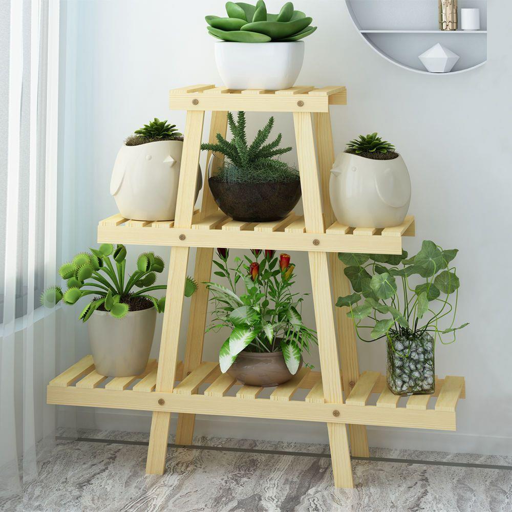 木制阳台花架实木客厅盆景架子木头花架子木质俩层地面组装落兰之