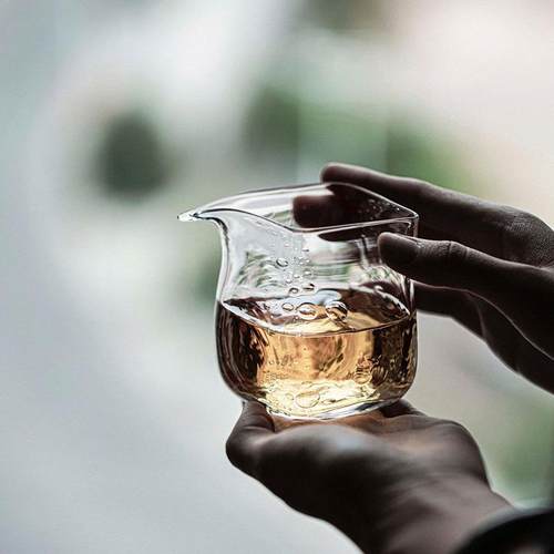 饴山琉璃公道杯手工创意气泡玻璃公杯四方茶海家用分茶器茶道配件