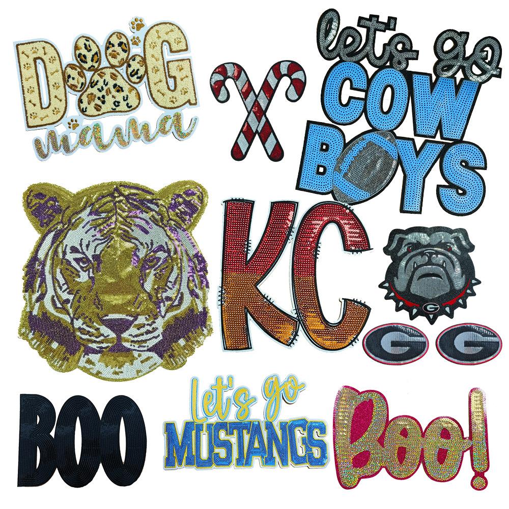 珠田现货超大28cm珠片大补丁布贴大图案字母亮片服装diy补丁贴