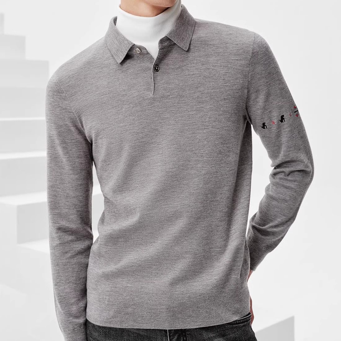 【羊毛】POLO领针织衫男款套头翻领长袖T恤商务休闲男士内搭上衣