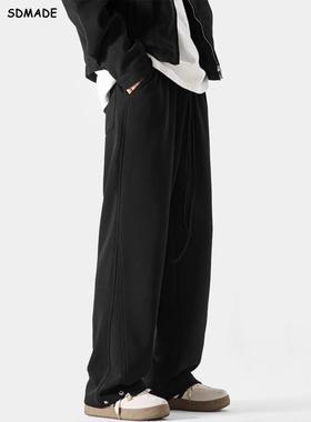 SOLIDSDMADE 美式运动卫裤男秋冬季黑色休闲裤子宽松直筒阔腿长裤