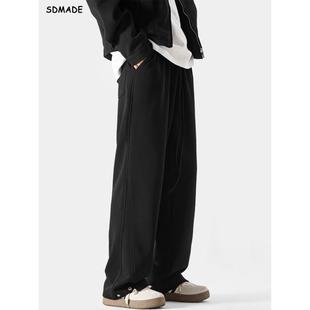 SOLIDSDMADE 美式运动卫裤男秋冬季黑色休闲裤子宽松直筒阔腿长裤
