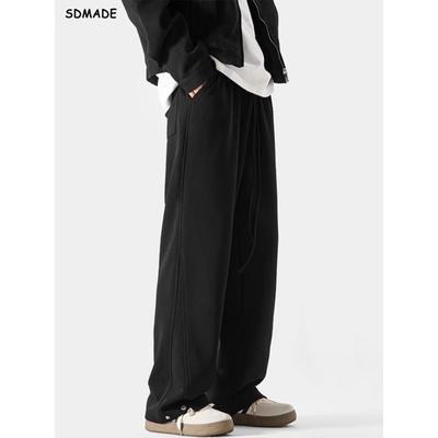 SOLIDSDMADE 美式运动卫裤男秋冬季黑色休闲裤子宽松直筒阔腿长裤