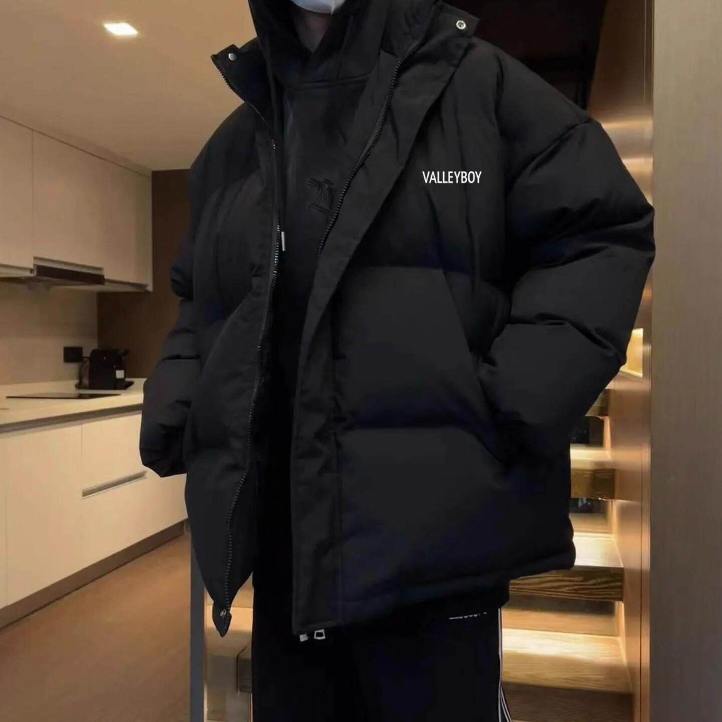 黑色立领新款羽绒服男加厚保暖宽松大码面包服外套情侣潮流棉服