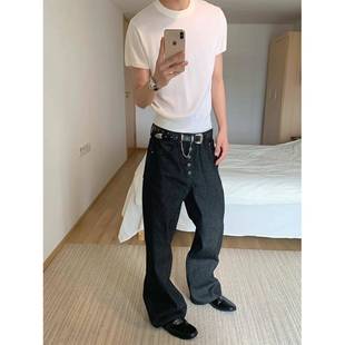 Acpk”五连扣原牛 黑棉羽康龙宽松牛仔裤14oz原牛A字直筒未脱浆