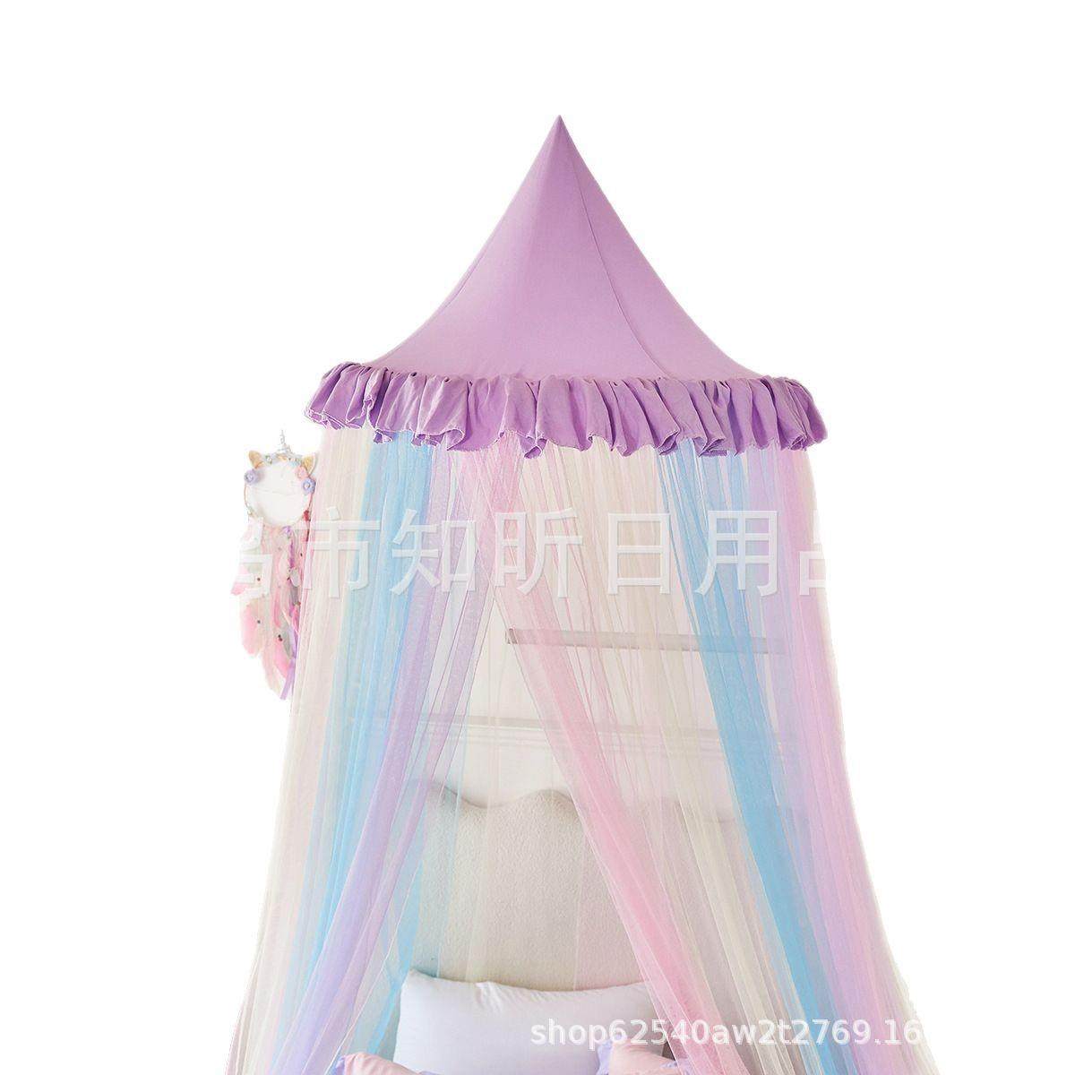 蚊帐圆顶蚊帐彩虹床帐儿童装饰床幔防尘吊顶帐篷婴童宝宝蚊帐