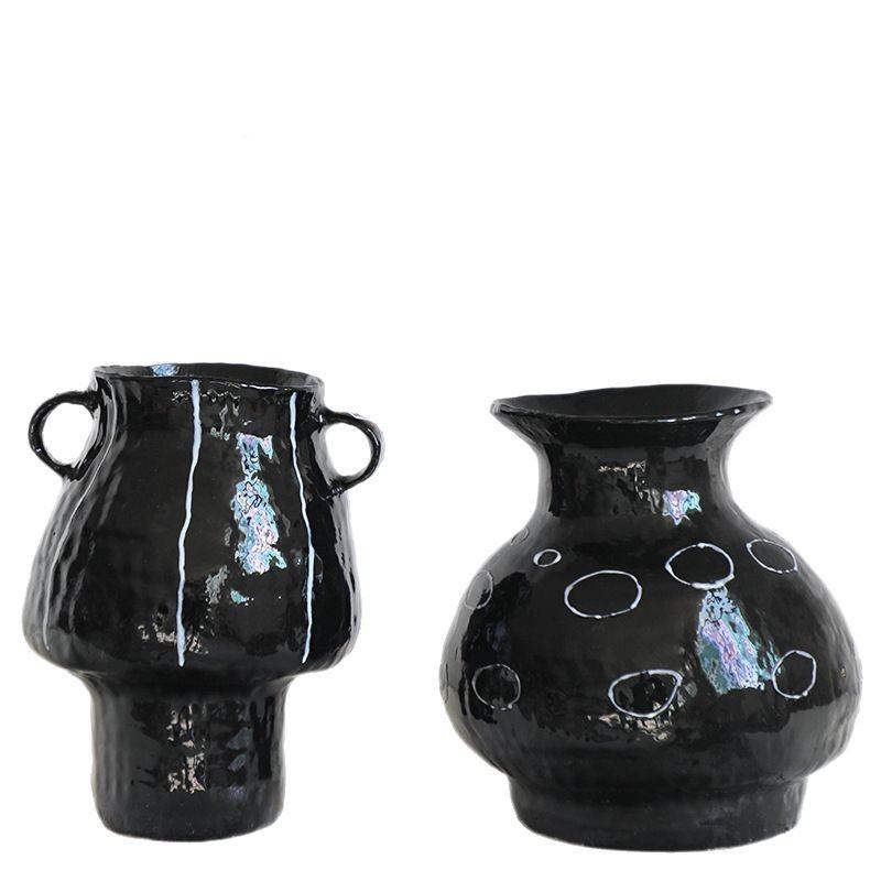 新中式日式体立BMW黑色高花釉器简约级感陶瓷花瓶水培植物器皿源