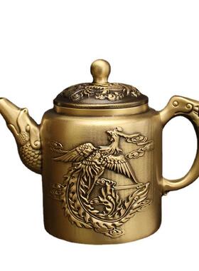 全黄铜创意大容量龙凤茶壶功夫茶壶山水壶家居办公室茶具装饰摆件