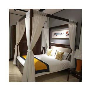 厂家东南亚风格帷幔民宿客栈用麻纱床幔新中式木纹床蚊帐