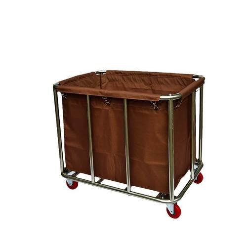 厂家酒店客房布草车深蓝色牛津布袋+不锈钢架四轮锥形布草车