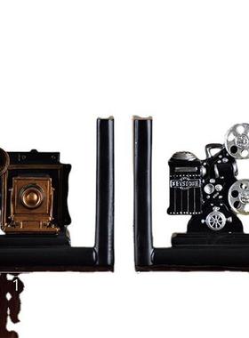 美式复古书房书柜办公室工艺品装饰品摆件摄影机书立书靠书挡