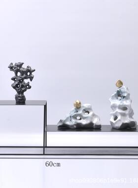 新中式创意摆件太湖石假山组合禅意装饰样板房办公室软装桌面摆设