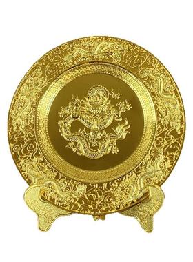 九龙盘圆盘金属摆件书房客厅办公室桌面摆盘龙腾盛世金盘装饰摆设