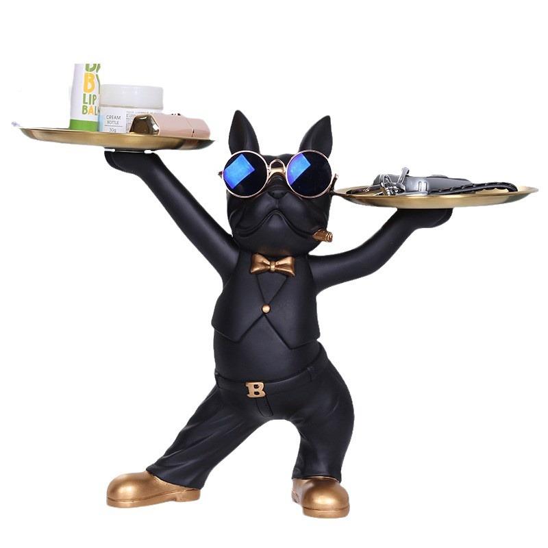 厂家直供玄创意托盘法斗犬摆件FVV客厅居饰品关钥家匙收纳桌面托
