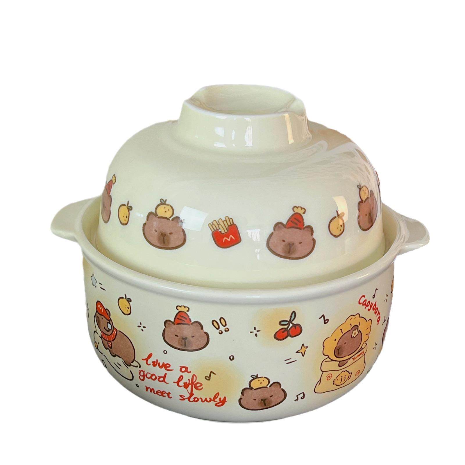 可爱卡皮吧啦卡通带盖少女心泡面碗早餐碗学生宿舍螺蛳粉碗陶瓷,餐饮具,碗,淘宝优惠券,粉丝福利购,淘宝优惠卷