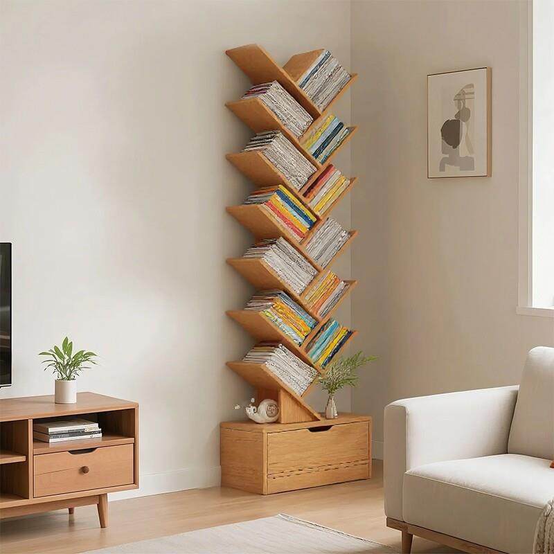 树形书架落地置物架客厅墙角简易小书柜一体靠墙可移动收纳柜收纳