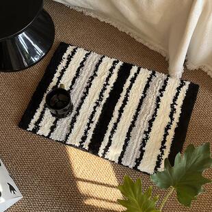 南岛宝社[黑白条纹]ins极简高级感植毛绒加厚吸水防滑浴室地毯