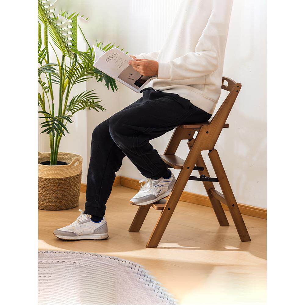 可折叠梯凳楠竹家用便携登高凳两用凳子靠背小型厨房多功能爬高凳