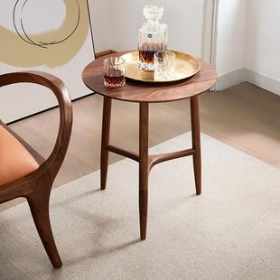 yamoo北美黑胡桃木角几北欧简约实木沙发边几家用客厅创意小圆几