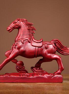 红花梨木雕生肖马摆件实木质雕刻马到成功工艺品家居客厅装饰摆设