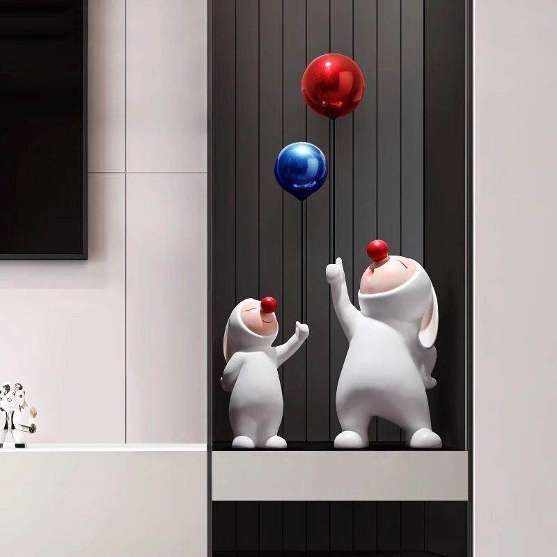 气球兔子电视柜旁两边摆件客厅创意玄关家居装饰品家里摆设高级感