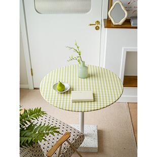 绿色小格子桌布圆形咖啡桌桌布小圆桌桌布桌布转盘盖斯堪的纳维亚