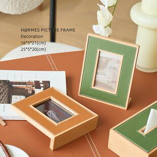 MIYU 独家橄榄绿马鞍皮相框丹麦白桦木经典H磁吸6寸7寸相框轻奢