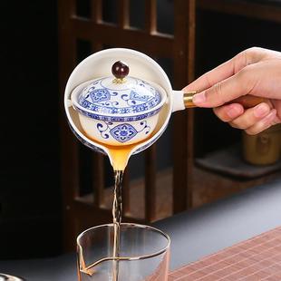 家用功夫茶杯便携 360度旋转逍遥泡茶壶旅行陶瓷自动懒人茶具套装
