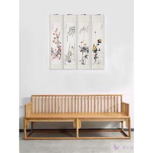 新中式实木罗汉床两三人位连排椅仿古家具简约民宿床榻北榆木包邮