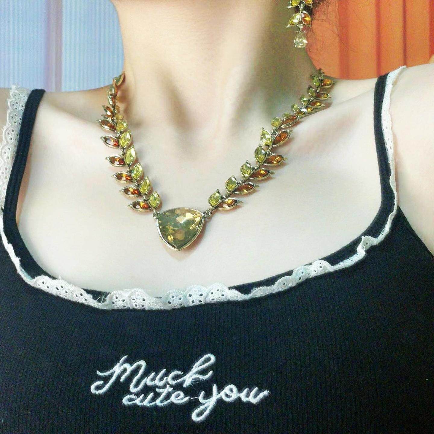 复古宫廷风爱心吊坠苗穗项链耳环套装法式轻奢高级优雅ins风饰品