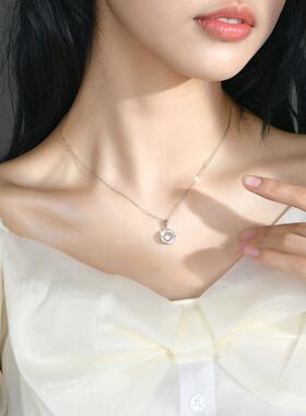 s925纯银法式精致跳动的心项链女高级感设计灵动圆形吊坠锁骨链