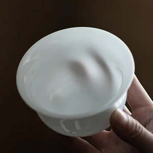 三才碗玉瓷茶碗陶瓷茶杯冰种家用单个盖碗手工盖碗泡茶圆融礼盒装