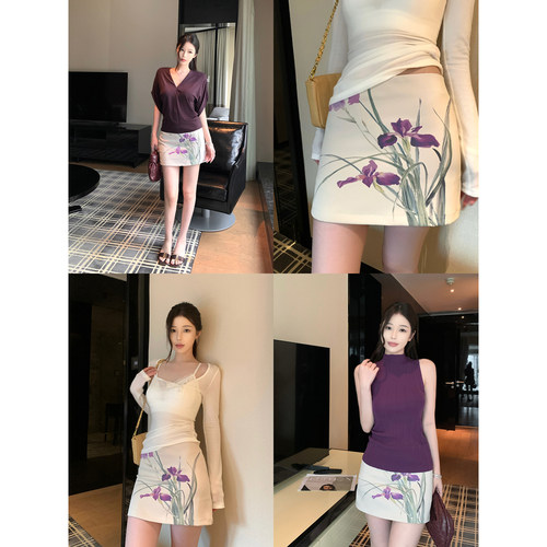 吴太甜新中式水墨印花包臀半身裙