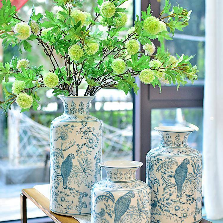 2024青花瓷花瓶摆件客厅插花中式国风陶瓷美式装饰复古玄关瓷器感