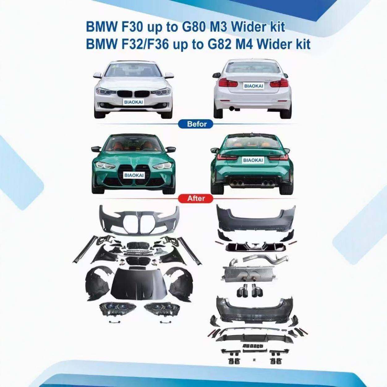 适用宝马3系F30f35改装升级新款M3宽体大包围大灯机盖叶子板