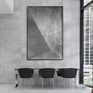 现代轻奢风装 画 饰画工业风建筑金属艺术挂画餐厅黑白壁画线条风格