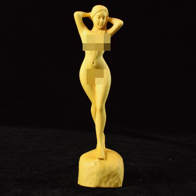 黄杨木雕抱头美女家居摆件新中式客厅艺术仕女花样年华男士把玩