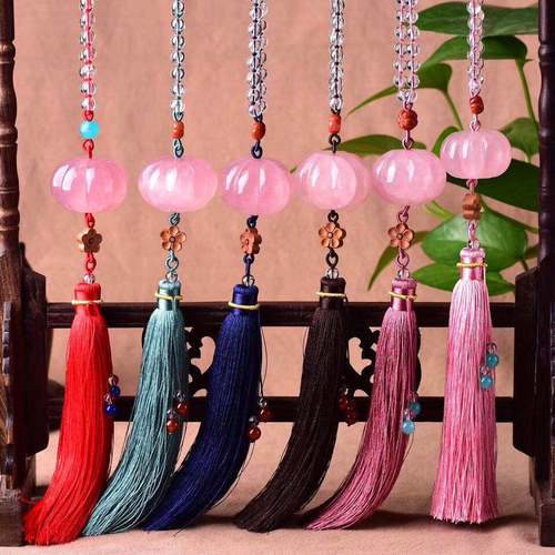 浩澜水晶天然粉水晶南瓜车挂白水晶汽车挂件车内挂饰装饰品