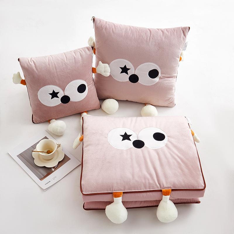 多巴胺大眼睛可爱卡通儿童抱枕被多功能毯子沙发靠垫方形办公室毯